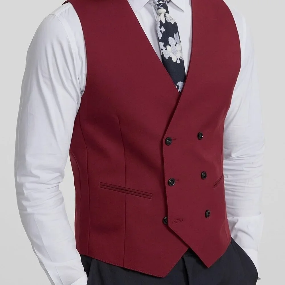 TAYION Mens Classic fit Button-Up Double Breasted Suit Vest‎ Size Medium Red